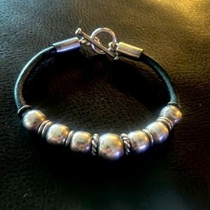Sterling silver bead leather bracelet